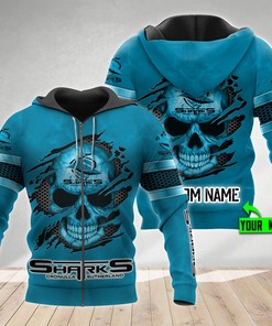 Cronulla Sutherland Skull Custom Name 3D All Over Print Hoodie - Personalized Nrl Hoodie