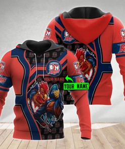 Custom All Over Print 3D Sydney Roosters Hoodie - Show Your Support! (Personalized Nrl Mascot