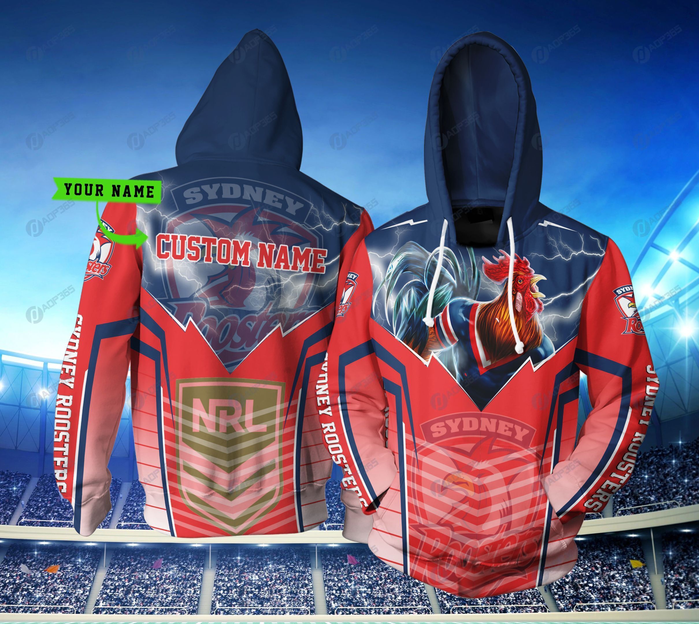 Custom All Over Print 3D Sydney Roosters Hoodie - Show Your Team Pride! (Personalized Nrl Design