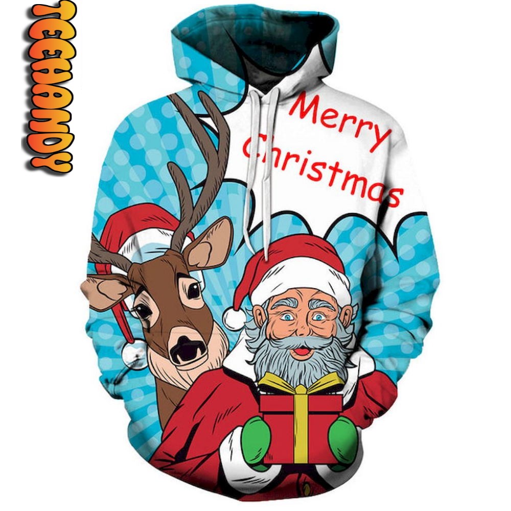 Custom All Over Print Comic Art Santa Merry Christmas Hoodie 3D