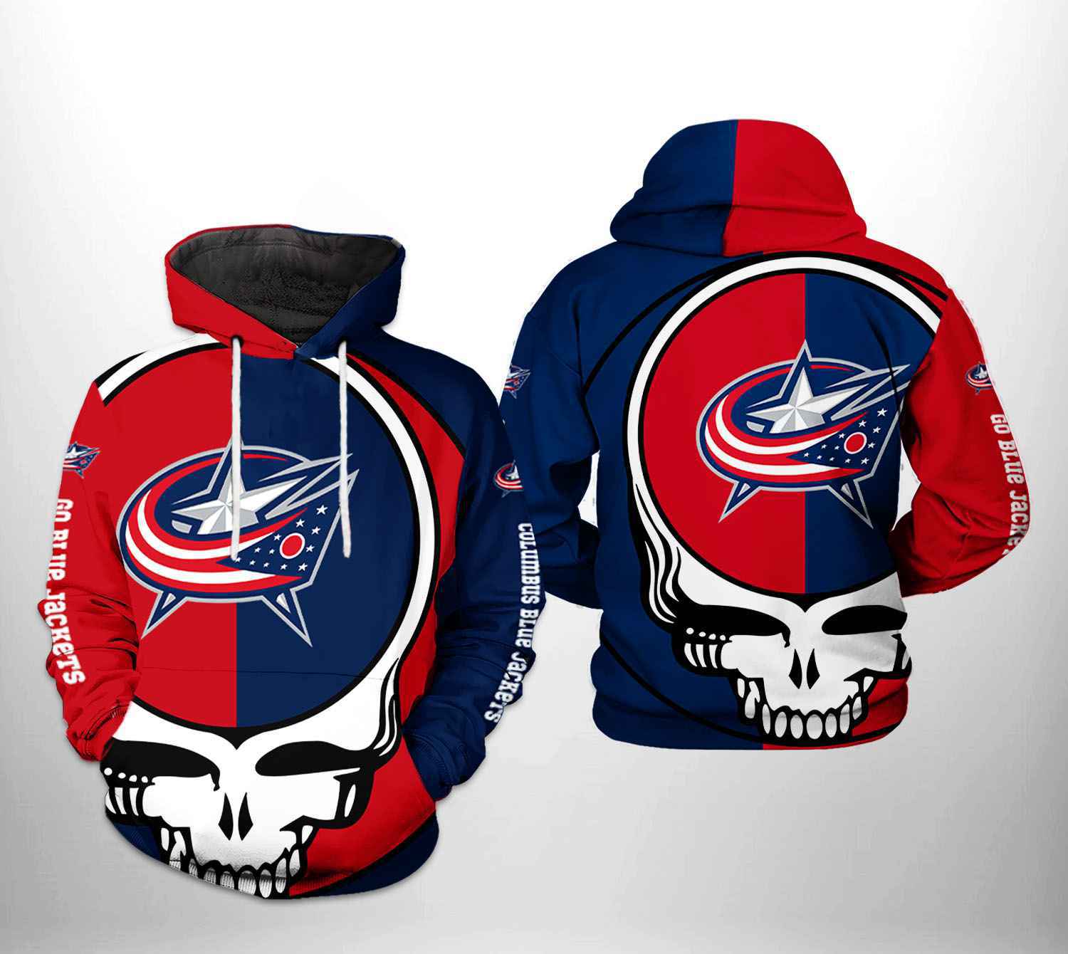 Custom Columbus Blue Jackets Grateful Dead 3D All Over Print Zip Up Hoodie - Perfect Gift Option For Fans