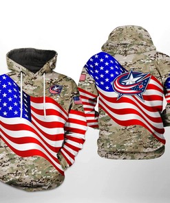 Custom Columbus Blue Jackets Us Flag Camo Veteran 3D All Over Print Zip Up Hoodie - Perfect Gift Option For Fans