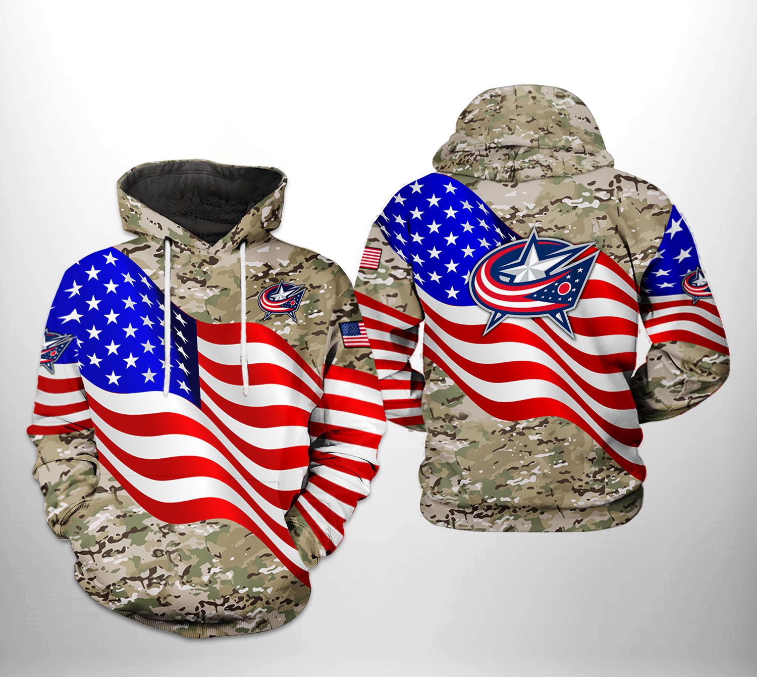 Custom Columbus Blue Jackets Us Flag Camo Veteran 3D All Over Print Zip Up Hoodie - Perfect Gift Option For Fans