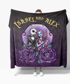 Custom Nightmare Before Christmas Blanket - Personalized Jack and Sally Gift for Valentines Day or Anniversary