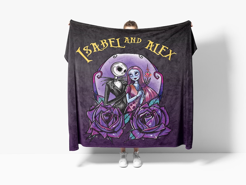 Custom Nightmare Before Christmas Blanket - Personalized Jack and Sally Gift for Valentines Day or Anniversary