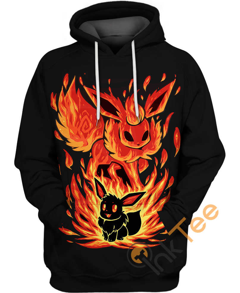 Cute Evee And Flareon Pokemon Hoodie 3D - Great For Pokemon Fans