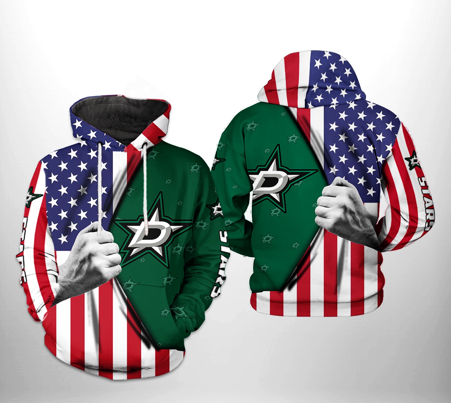 Dallas Stars Us Flag Team 3D All Over Print Zip Up Hoodie Option - Team Hoodie