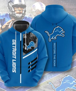 Detroit Lions 3 Lines Graphic 3D Zip Hoodie - Gift For Fans