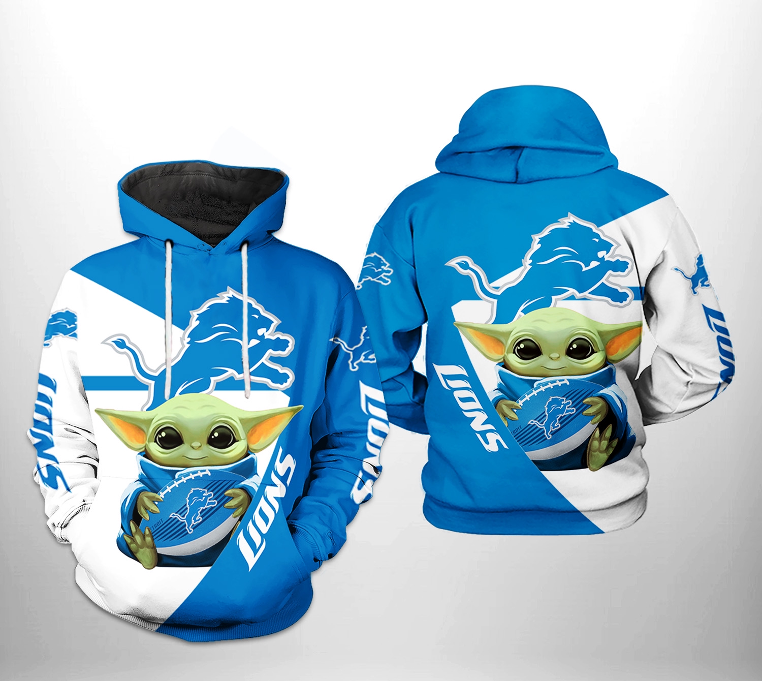 Detroit Lions Nfl Baby Yoda Team All Over Print Hoodie - Perfect Gift For Fans