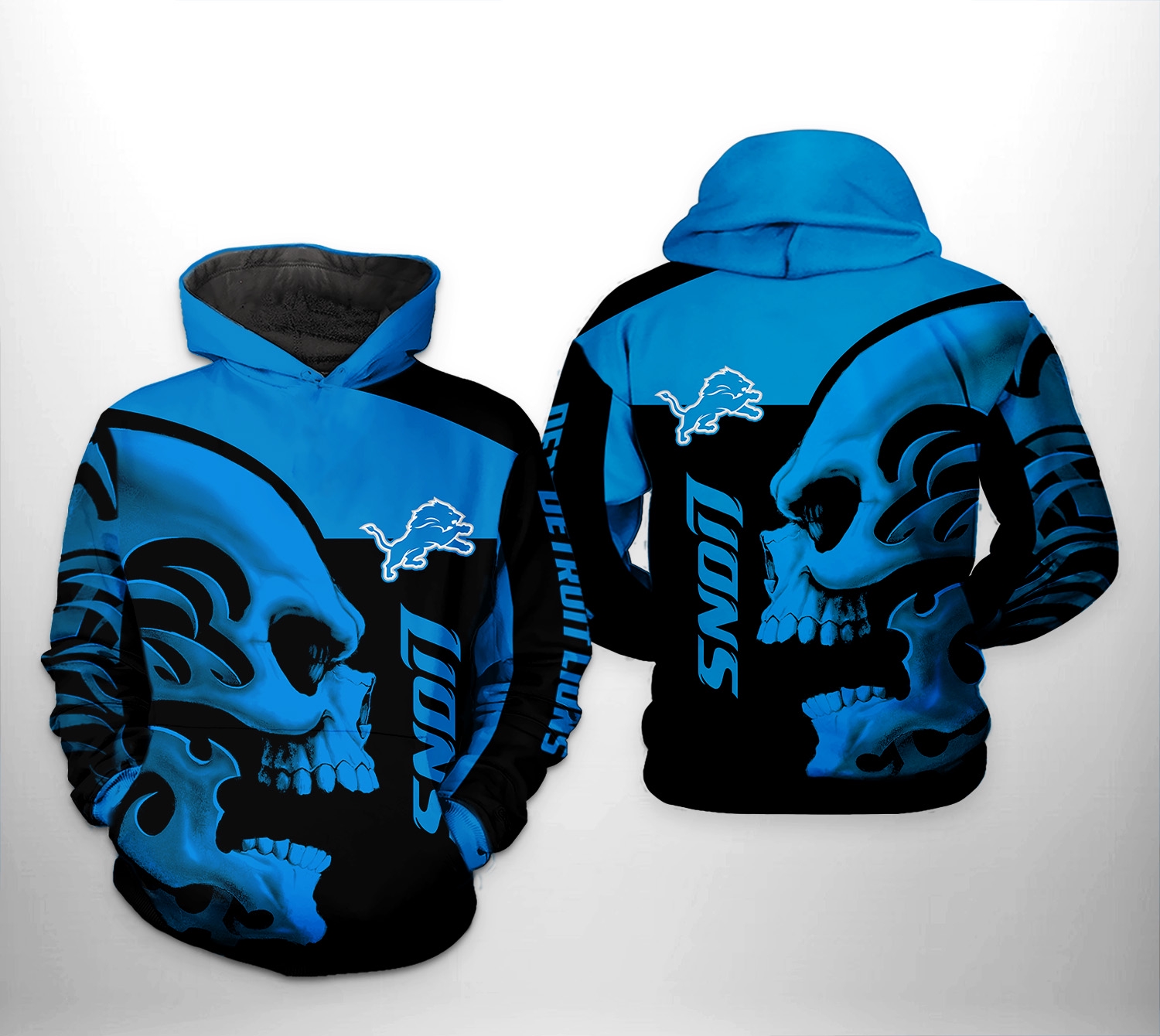 Detroit Lions Skull 3D All Over Print Hoodie - Perfect For Skull Enthusiasts