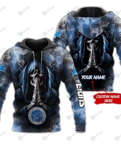 Detroit Lions Skull Nfl Custom Name 3D All Over Print Zip Up Hoodie - Perfect For Football Lovers!
