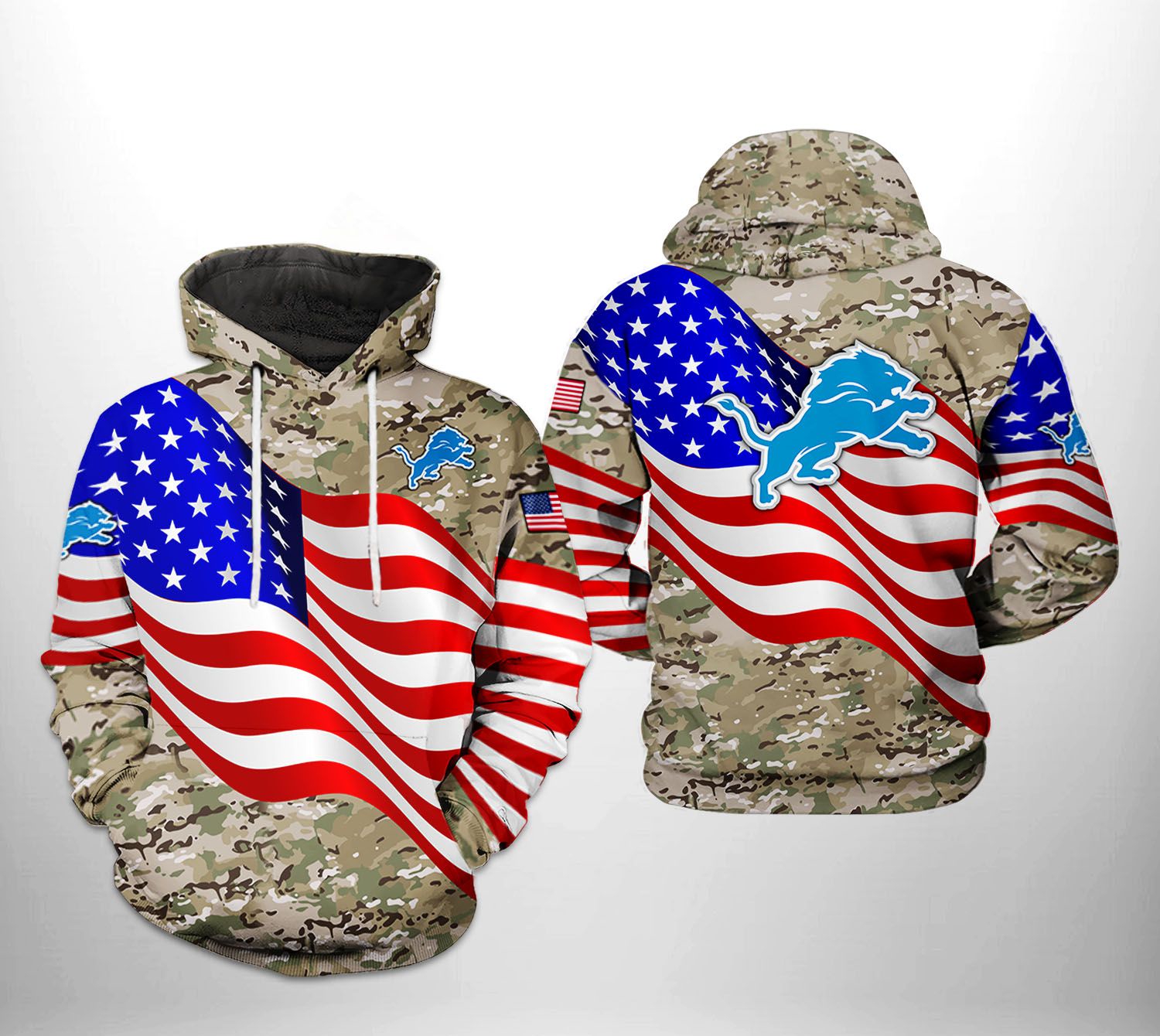 Detroit Lions Us Flag Camo All Over Print Hoodie - Perfect For Patriotic Fans