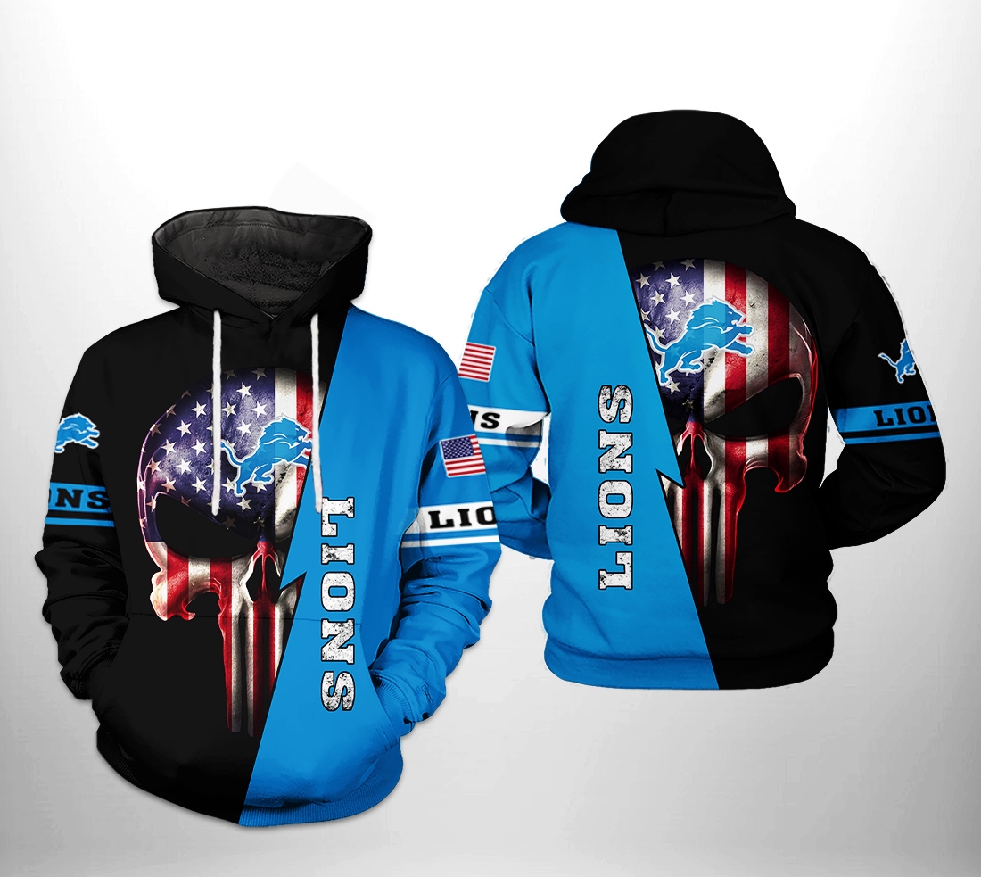 Detroit Lions Us Flag Skull All Over Print Hoodie - Perfect For Fans