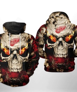 Detroit Red Wings Skull 3D Zip Up Hoodie - Official Nhl Merchandise