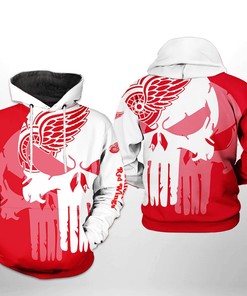 Detroit Red Wings Team Skull 3D Zip Up Hoodie - Official Nhl Merchandise