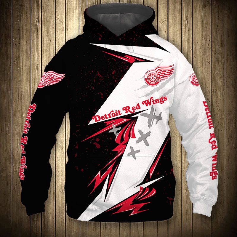 Detroit Red Wings Thunder Design 3D Pullover Hoodie - Official Nhl Merchandise