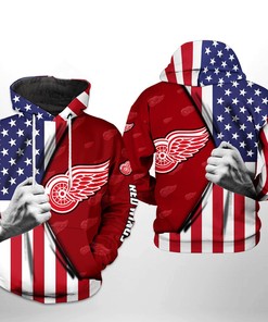 Detroit Red Wings Us Flag 3D Zip Hoodie - Official Nhl Merchandise