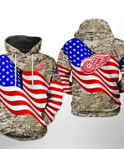Detroit Red Wings Us Flag Camo Veteran 3D Zip Up Hoodie - Official Nhl Merchandise