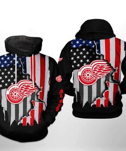 Detroit Red Wings Us Flag Team 3D Zip Up Hoodie - Official Nhl Merchandise