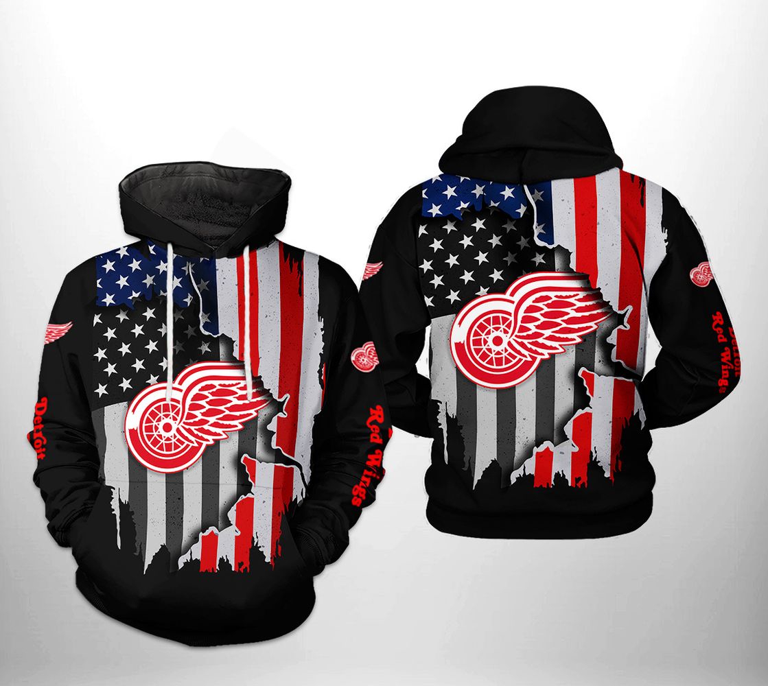 Detroit Red Wings Us Flag Team 3D Zip Up Hoodie - Official Nhl Merchandise