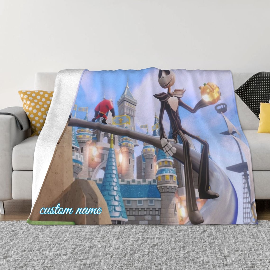 Disney Jack Skellington Custom Name Bedspread - Two Layers Christmas Blanket