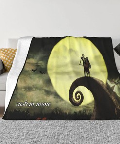 Disney Jack Skellington Custom Name Printed Blanket - Two Layers Bedspread for Christmas Gift