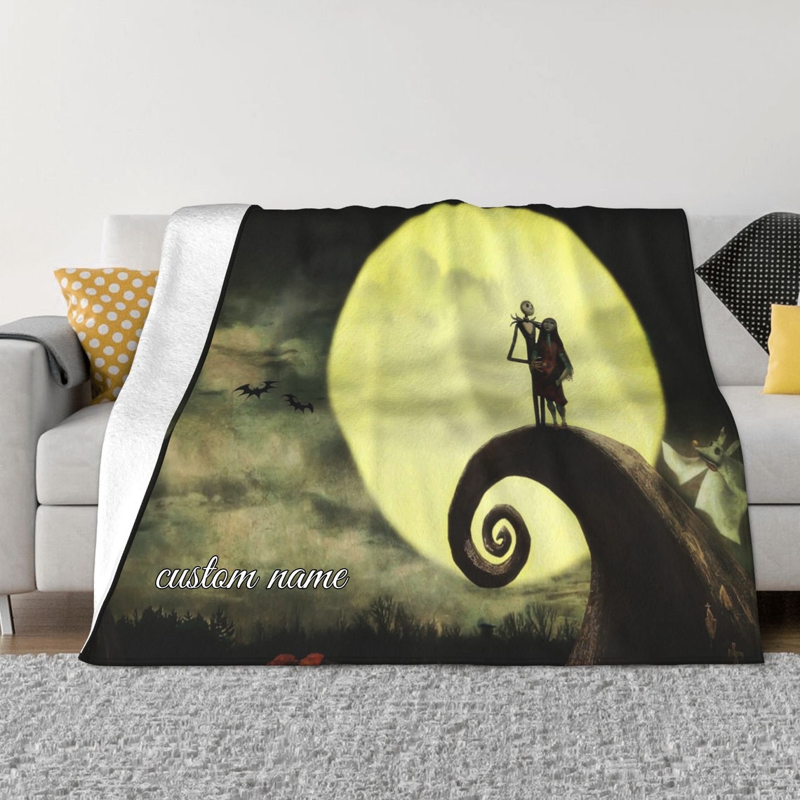 Disney Jack Skellington Custom Name Printed Blanket - Two Layers Bedspread for Christmas Gift