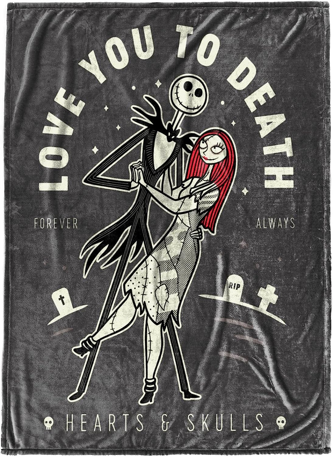 Disney Nightmare Before Christmas Hearts & Skulls Throw Blanket - Super Soft Fleece Bedding