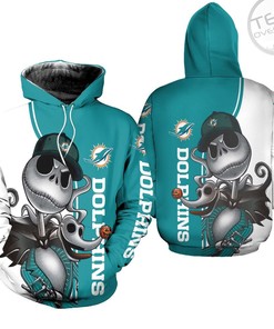 Dolphins Jack Skellington And Zero All Over Print 3D Hoodie