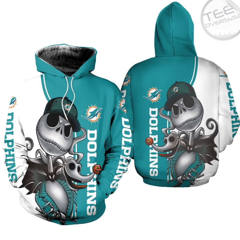 Dolphins Jack Skellington And Zero All Over Print 3D Hoodie