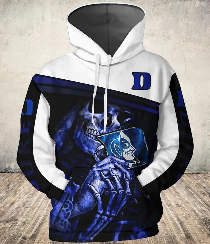 Duke Blue Devils 3D Hoodie With Skull Deaths Zip-Up Hoodie All Over Print