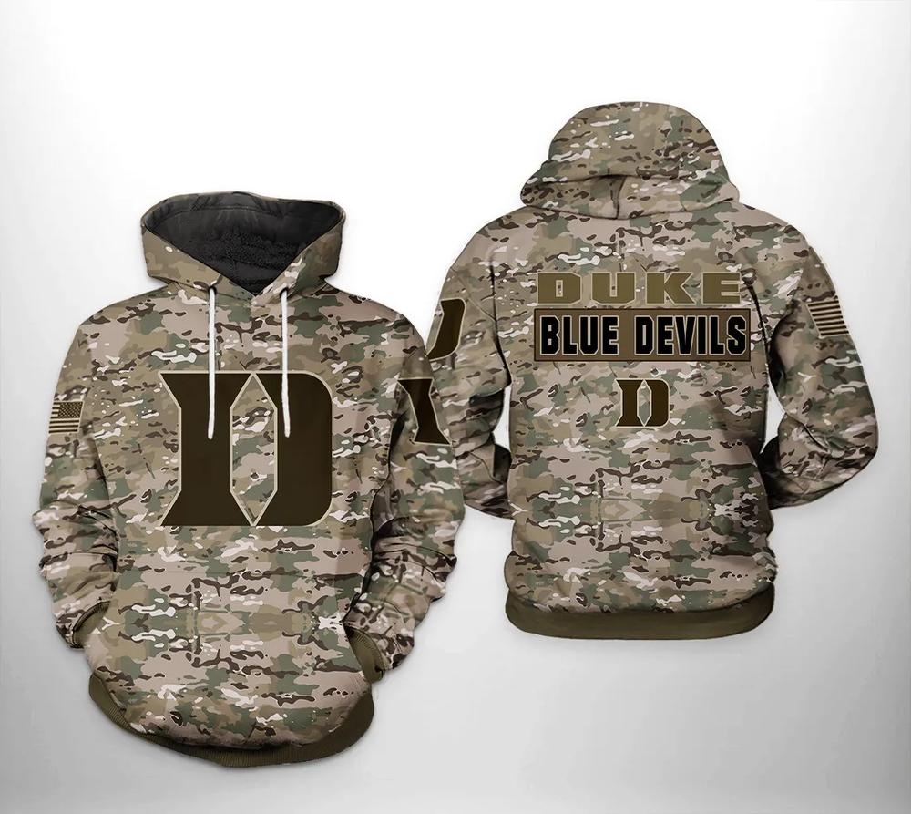 Duke Blue Devils Camo Veteran 3D All Over Print Zip Hoodie - Perfect Ncaa Fan Gift