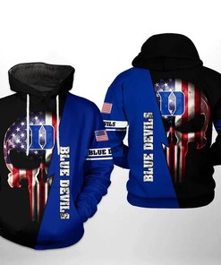 Duke Blue Devils Punisher Skull American Flag All Over Print 3D Hoodie