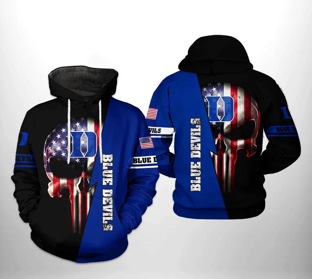 Duke Blue Devils Punisher Skull American Flag All Over Print 3D Hoodie