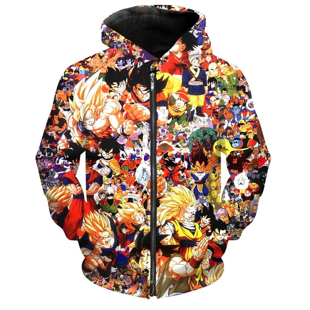 Dynamic Dragon Ball All Characters Zip Up Dbz Ands All Over Print 3D Hoodie