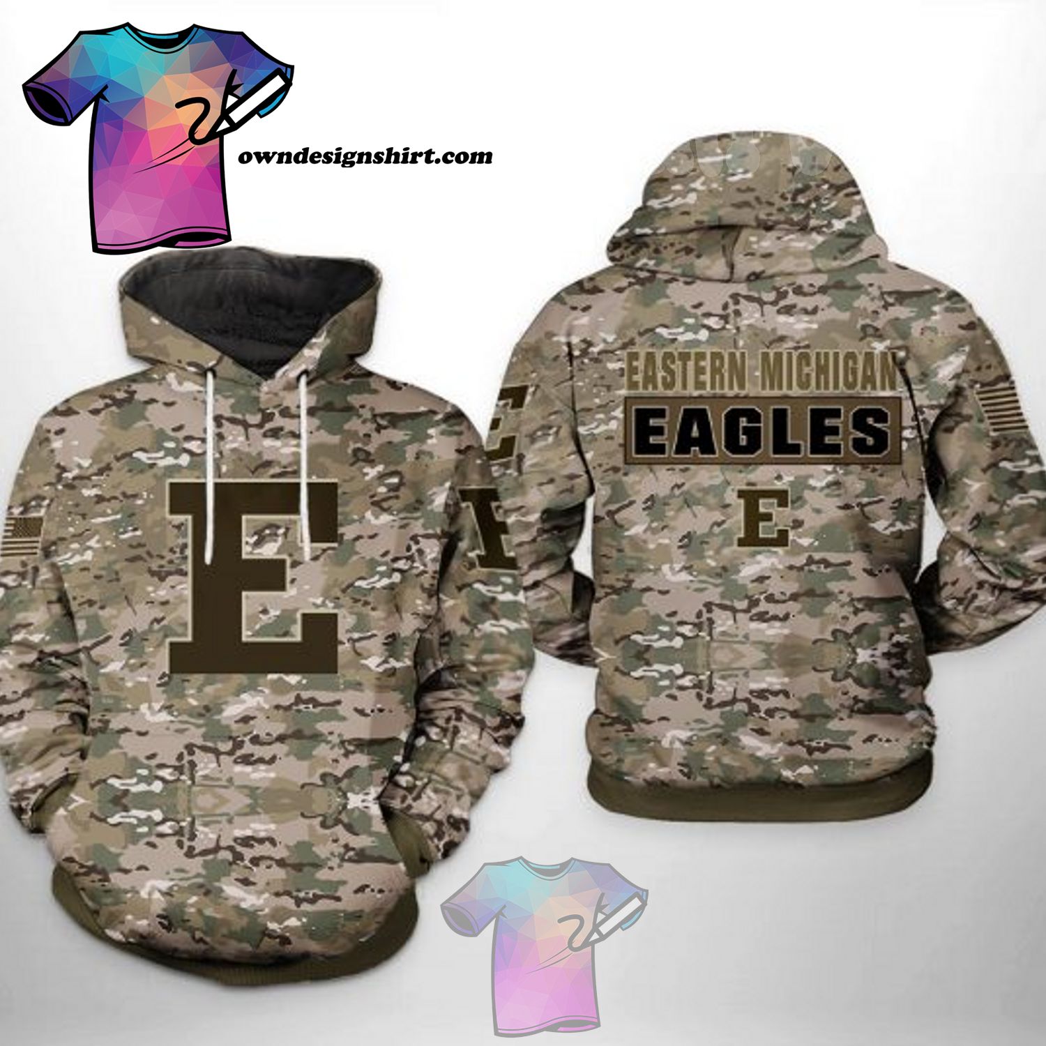 Eastern Michigan Eagles Camo Veteran All Over Print 3D Hoodie Men Graphic
