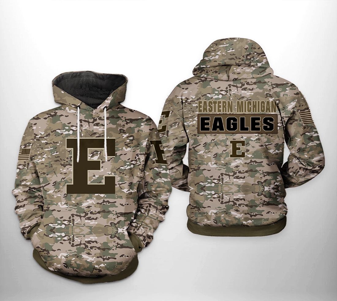 Eastern Michigan Eagles Ncaa Camo Veteran 3D All Over Print Hoodie - Unique Ncaa Fan Apparel
