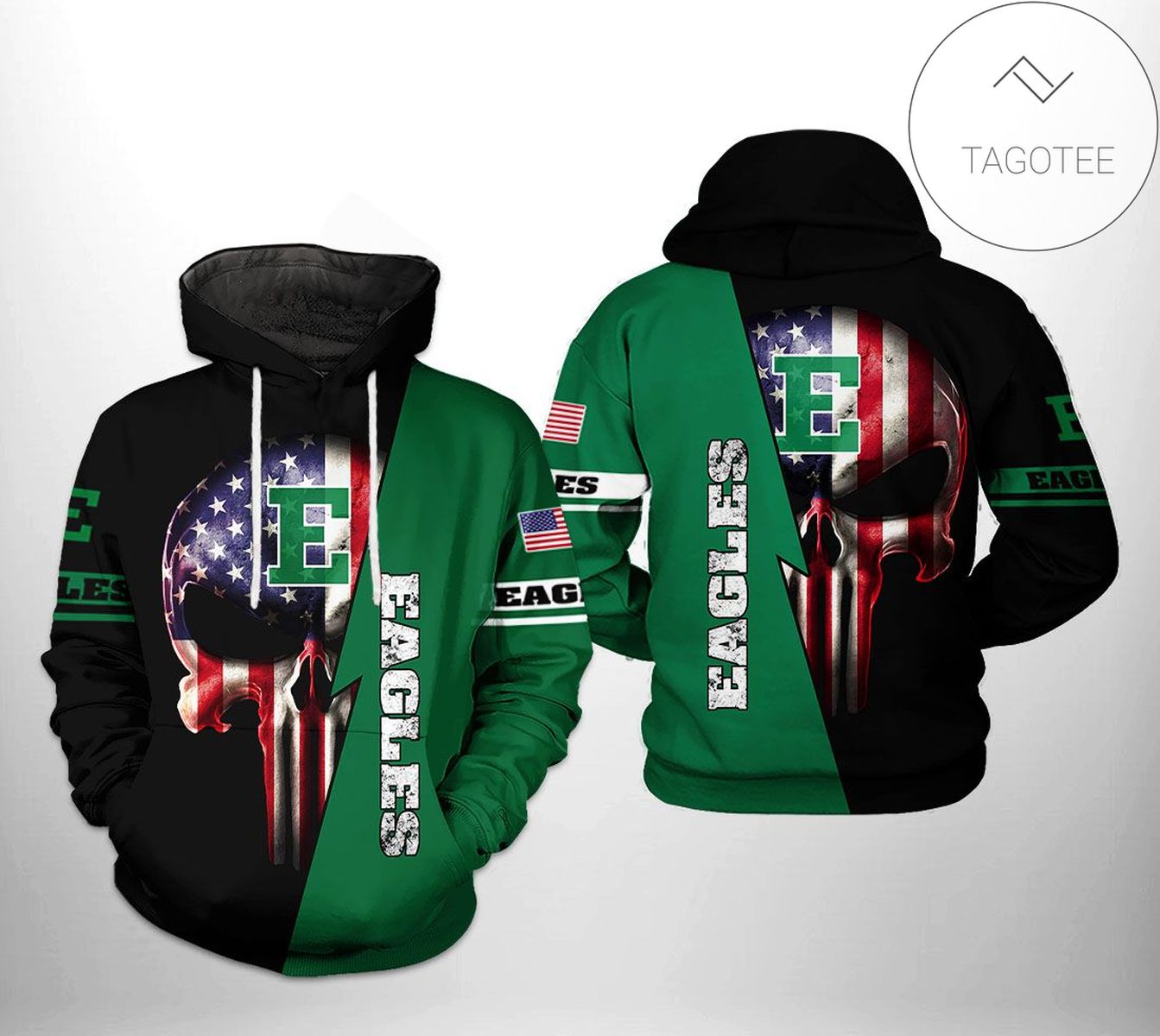 Eastern Michigan Eagles Us Flag Skull 3D Printed Hoodie Full Size