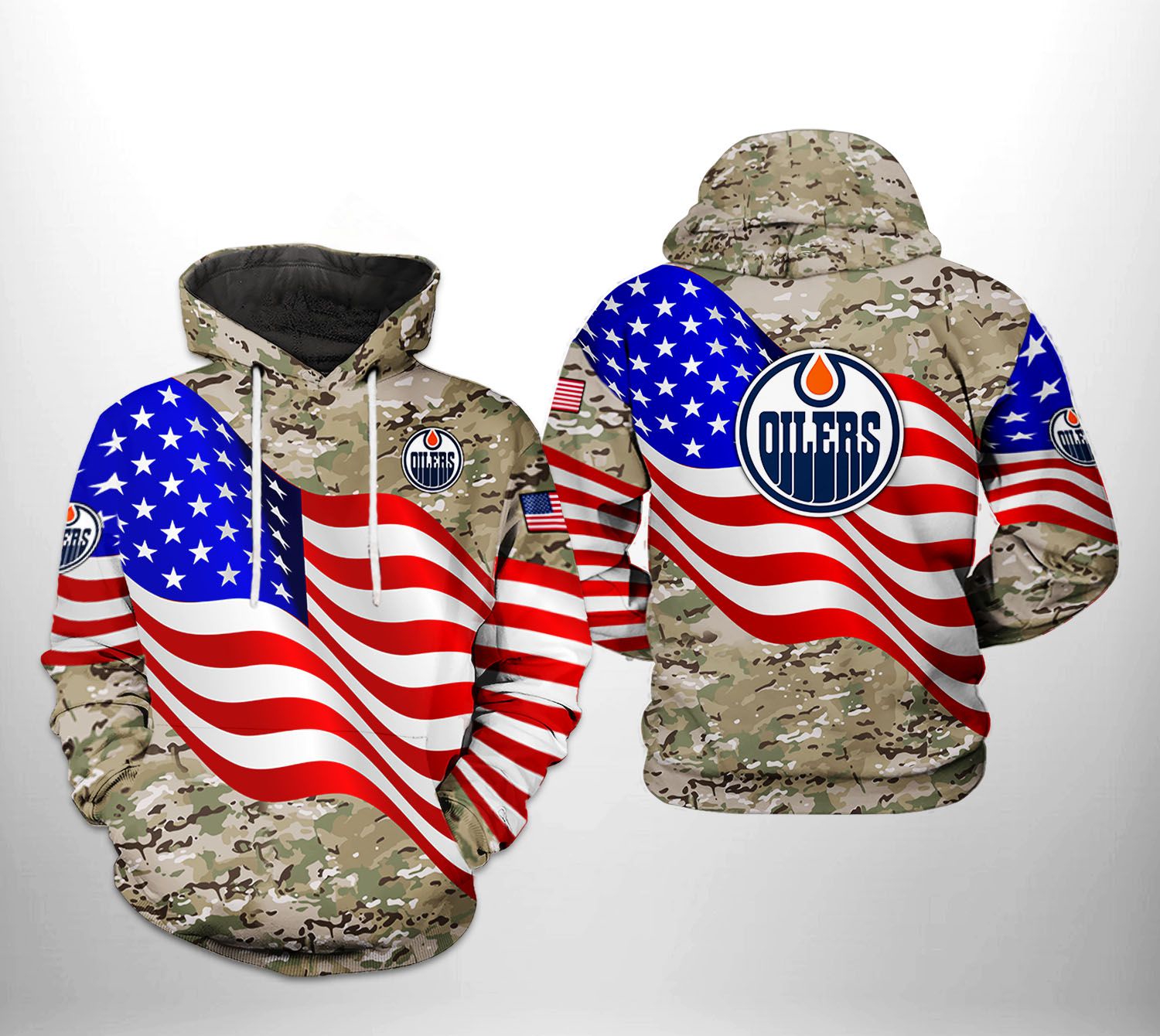 Edmonton Oilers Nhl Us Flag Camo Veteran 3D All Over Print Zip Up Hoodie - All Over Print Hoodie Printful