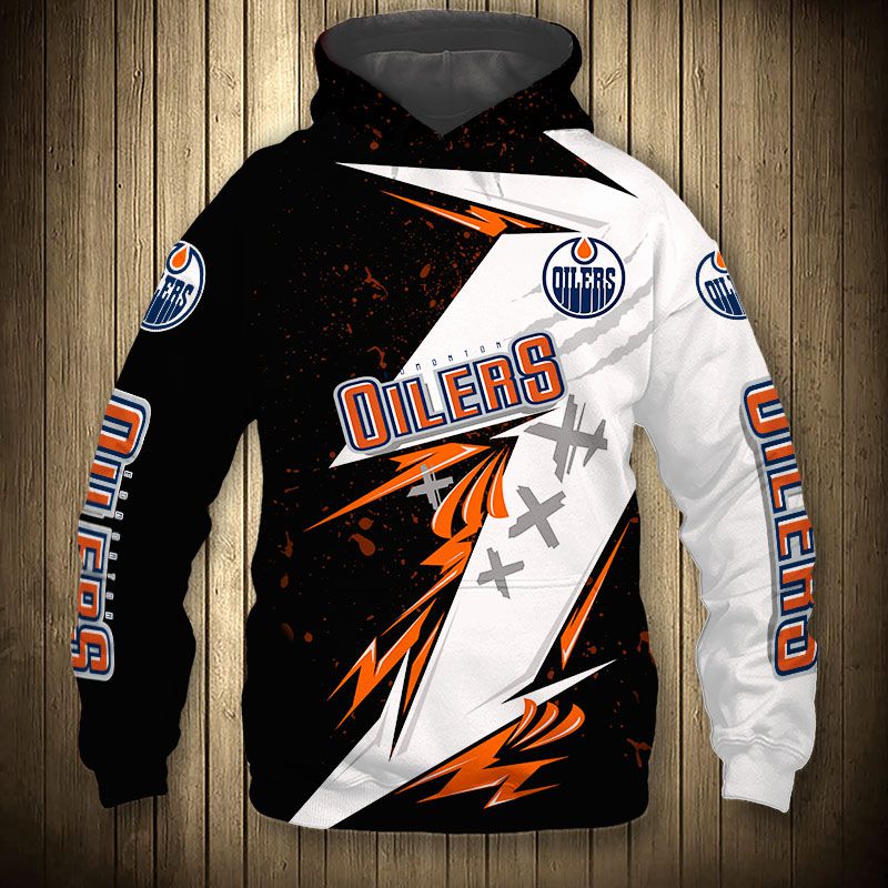 Edmonton Oilers Thunder Design 3D Pullover Hoodie - Graphic 3D Hoodies For Men
