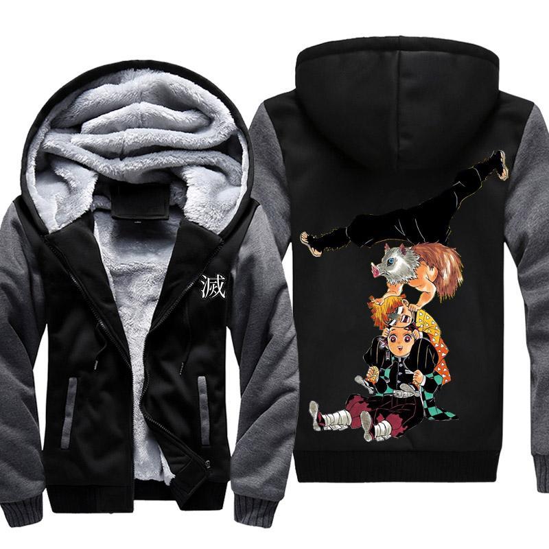 Exclusive Demon Slayer Fleece Jacket Tanjiro Inosuke Zenitsu All Over Print 3D Hoodie