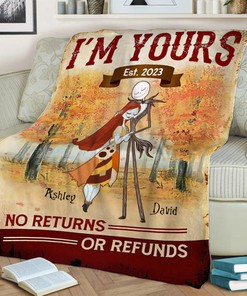 Fall Season Jack Skellington and Sally Blanket - Custom Name Thanksgiving Bedding