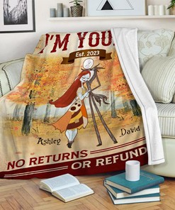 Fall Season Jack Skellington and Sally Blanket - Custom Name Thanksgiving Bedding