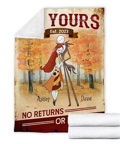 Fall Season Jack Skellington and Sally Blanket - Custom Name Thanksgiving Bedding