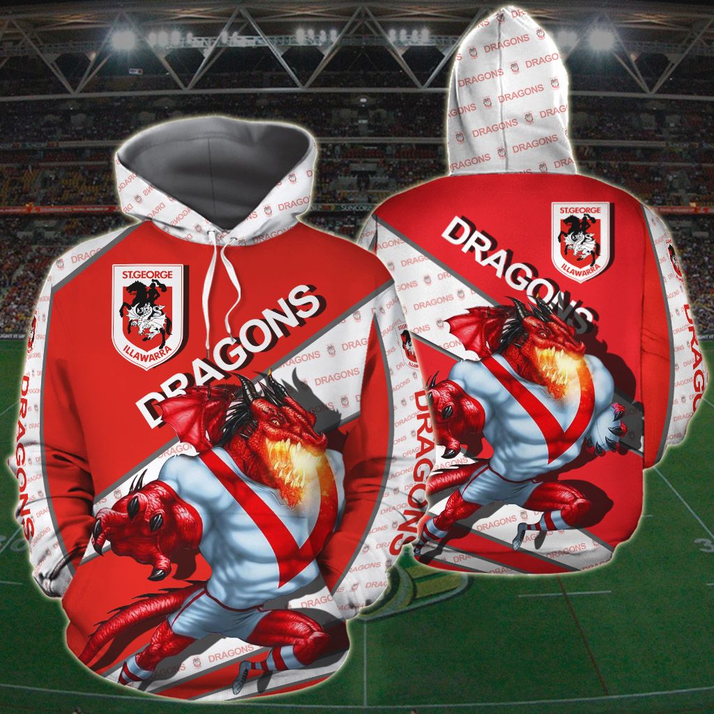 Feel The Spirit Of St. George Illawarra Dragons With Nrl Zip Up Customized 3D Printed Hoodie