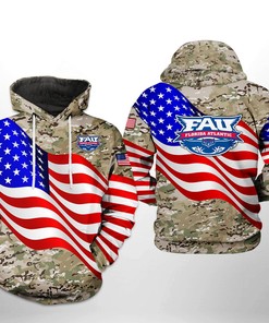 Florida Atlantic Owls Ncaa Us Flag Camo Veteran 3D All Over Print Zip-Up Hoodie - 3D Print Hoodies