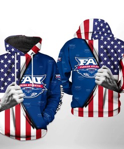 Florida Atlantic Owls Us Flag All Over Print 3D Hoodie Custom