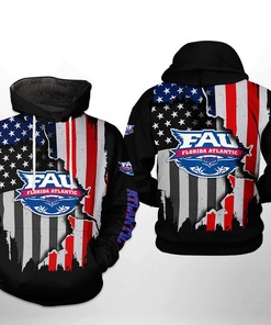 Florida Atlantic Owls Us Flag All Over Print 3D Hoodie With Zipper
