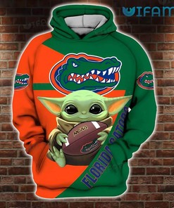 Florida Gators Baby Yoda Hug Football Logo 3D Hoodie - Custom All Over Print Hoodie