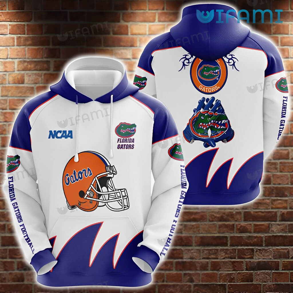 Florida Gators Football Helmet Gloves White Blue All Over Print 3D Hoodie Men Graphic